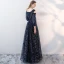 Chic / Belle Bleu Marine Robe De Soirée 2018 Princesse Dentelle Appliques Perlage Paillettes Encolure Dégagée Dos Nu Bustier 3/4 Manches Longue Robe De Ceremonie