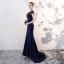 Chic / Belle Océan Bleu Robe De Soirée 2018 Trompette / Sirène Perlage Gland Encolure Dégagée Sans Manches Train De Balayage Robe De Ceremonie
