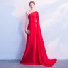 Modest / Simple Evening Dresses  2018 A-Line / Princess One-Shoulder Backless Sleeveless Floor-Length / Long Formal Dresses