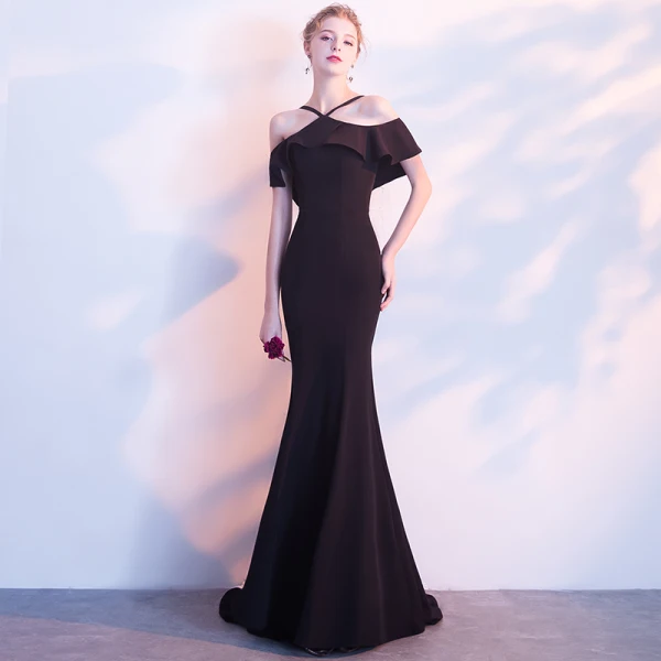 Simple Noir Robe De Soirée 2018 Trompette / Sirène Bustier Dos Nu Sans Manches Longue Robe De Ceremonie
