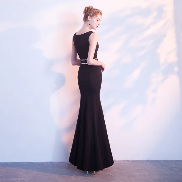 Simple Noir Robe De Soirée 2018 Trompette / Sirène Paillettes Encolure Dégagée Sans Manches Longue Fendue devant Robe De Ceremonie