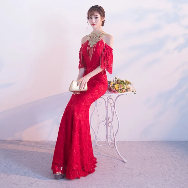 Chic / Beautiful Red Evening Dresses 2018 Trumpet / Mermaid Tassel Strapless Sleeveless Floor-Length / Long Formal Dresses