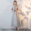 Chic / Beautiful Grey Homecoming Graduation Dresses 2018 A-Line / Princess Scoop Neck Short Sleeve Tea-length Formal Dresses