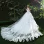 Stunning White Wedding Dresses 2018 Ball Gown Lace Appliques Beading Scoop Neck Backless Sleeveless Royal Train Wedding
