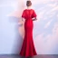 Chic / Beautiful Red Evening Dresses  2018 Trumpet / Mermaid Lace Appliques Sequins Scoop Neck 1/2 Sleeves Floor-Length / Long Formal Dresses