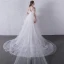 Chic / Beautiful White Beach Wedding Dresses 2018 Ball Gown Lace Appliques Bow Off-The-Shoulder Backless Sleeveless Asymmetrical Wedding