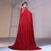 Unique Bordeaux Robe De Soirée 2018 Trompette / Sirène Perlage Paillettes Encolure Dégagée Sans Manches Watteau Train Robe De Ceremonie
