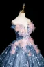 Flower Fairy Sky Blue Beading Sequins Appliques Prom Dresses 2025 Ball Gown Off-The-Shoulder Sleeveless Backless Floor-Length / Long Prom Formal Dresses