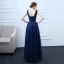 Elegant Navy Blue Prom Dresses 2018 A-Line / Princess Lace Flower Sequins Scoop Neck Backless Sleeveless Floor-Length / Long Formal Dresses
