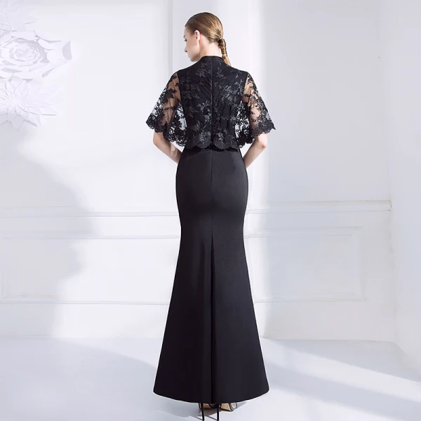 Chic / Beautiful Black Evening Dresses  2018 Trumpet / Mermaid V-Neck Lace 1/2 Sleeves Ankle Length Formal Dresses