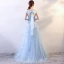 Elegante Himmelblau Abendkleider 2018 Empire Schmetterling Applikationen Schleife Stoffgürtel V-Ausschnitt Ärmellos Lange Festliche Kleider
