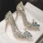 Glittrande Silver Askungen Brudskor 2018 Kristall Rhinestone Läder Spetsiga Högklackade