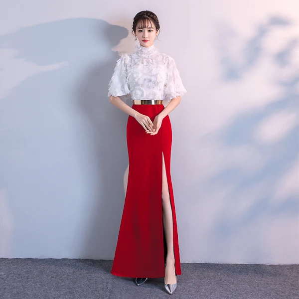 Chic / Beautiful Evening Dresses 2018 Empire Metal Sash Lace Tassel High Neck 1/2 Sleeves Floor-Length / Long Formal Dresses