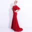 Chic / Beautiful Red Evening Dresses  2018 Trumpet / Mermaid Lace Appliques Beading Scoop Neck Backless Short Sleeve Floor-Length / Long Formal Dresses