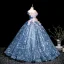 Flower Fairy Sky Blue Beading Sequins Appliques Prom Dresses 2025 Ball Gown Off-The-Shoulder Sleeveless Backless Floor-Length / Long Prom Formal Dresses