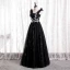 Chic / Belle Noire Robe De Bal 2021 Princesse V-Cou Volants Faux Diamant Paillettes Longue Sans Manches Dos Nu Robe De Ceremonie