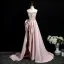 Sexy Rosa Perlenstickerei Strass Pailletten Abendkleider 2025 A Linie Bandeau Ärmellos Rückenfreies Gespaltete Front Sweep / Pinsel Zug Abend Festliche Kleider