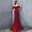 Sexy Burgundy Evening Dresses  2018 Trumpet / Mermaid Glitter Sequins Off-The-Shoulder Backless Short Sleeve Sweep Train Formal Dresses