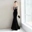 Elegant Navy Blue Evening Dresses  2018 Trumpet / Mermaid Beading Tassel Suede Scoop Neck Backless Short Sleeve Floor-Length / Long Formal Dresses