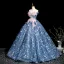 Flower Fairy Sky Blue Beading Sequins Appliques Prom Dresses 2025 Ball Gown Off-The-Shoulder Sleeveless Backless Floor-Length / Long Prom Formal Dresses