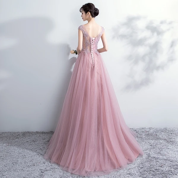 Elegant Prom Dresses 2018 A-Line / Princess Lace Flower Scoop Neck Backless Sleeveless Floor-Length / Long Formal Dresses