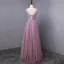 Elegant Blushing Pink Prom Dresses 2018 A-Line / Princess Appliques Crystal Pearl V-Neck Backless Sleeveless Floor-Length / Long Formal Dresses