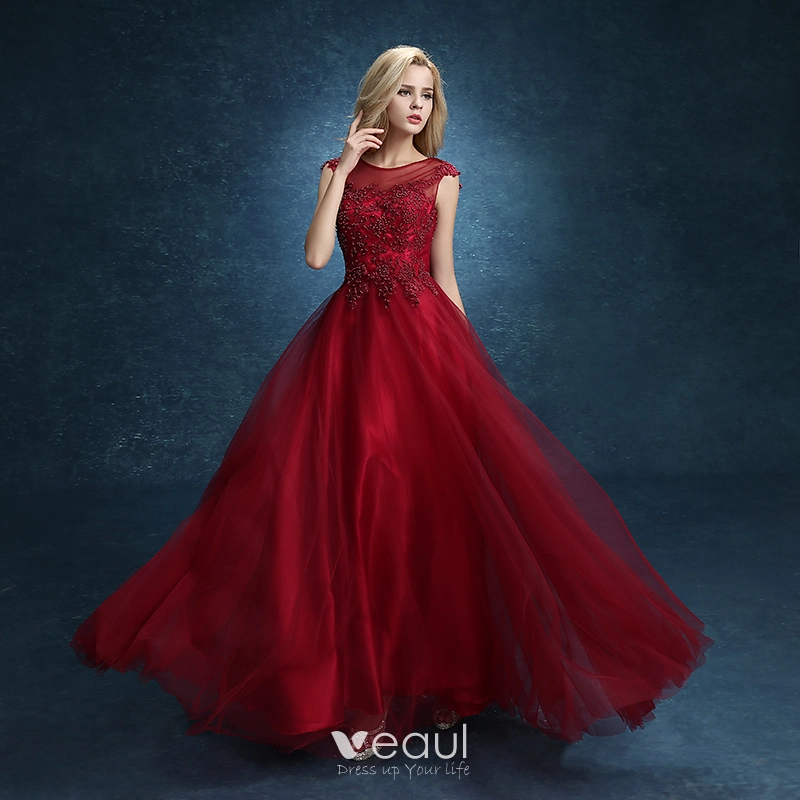 Chic / Beautiful Burgundy Prom Dresses 2018 Beading Lace Flower Formal Dresses Chic / Beautiful Burgundy Prom Dresses 2018 Beading Lace Flower Formal Dresses