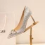 Scintillantes Argenté Chaussure De Mariée 2018 Faux Diamant Paillettes Cuir 8 cm Talons Aiguilles À Bout Pointu Mariage Escarpins