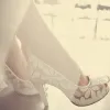 Mooie / Prachtige Witte Bruidsschoenen 2018 Doorzichtige Kanten Bloem 10 cm Naaldhakken / Stiletto Peep Toe Huwelijk Pumps