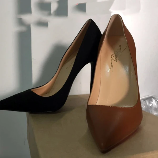 Mode Brun Casual Damskor 2018 Läder 12 cm Stilettklackar Spetsiga Pumps