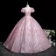 Bling Bling Candy Pink Sequins Prom Dresses 2025 Ball Gown Scoop Neck Short Sleeve Backless Sweep Train Prom Formal Dresses
