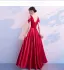 Elegant Burgundy Prom Dresses 2019 A-Line / Princess Ruffle Beading V-Neck Backless Short Sleeve Floor-Length / Long Formal Dresses