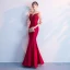 Chic / Beautiful Burgundy Evening Dresses  2019 Trumpet / Mermaid Lace Flower Sequins Scoop Neck 3/4 Sleeve Floor-Length / Long Formal Dresses
