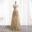 Glitzernden Sexy Gold Rüschen Abendkleider 2021 A Linie Off Shoulder Pailletten Kurze Ärmel Rückenfreies Lange Festliche Kleider