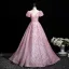 Bling Bling Candy Pink Sequins Prom Dresses 2025 Ball Gown Scoop Neck Short Sleeve Backless Sweep Train Prom Formal Dresses