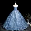 Flower Fairy Sky Blue Beading Sequins Appliques Prom Dresses 2025 Ball Gown Off-The-Shoulder Sleeveless Backless Floor-Length / Long Prom Formal Dresses