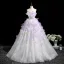 Flower Fairy Lavender Appliques White Prom Dresses 2025 Ball Gown Strapless Sleeveless Backless Court Train Prom Formal Dresses