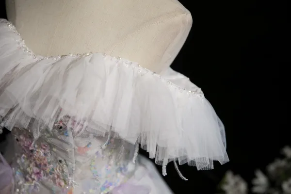 Chic / Belle Blanche Perlage Paillettes Appliques Robe De Bal 2025 Robe Boule De l'épaule Gland Manches Courtes Dos Nu Longue Robe De Ceremonie