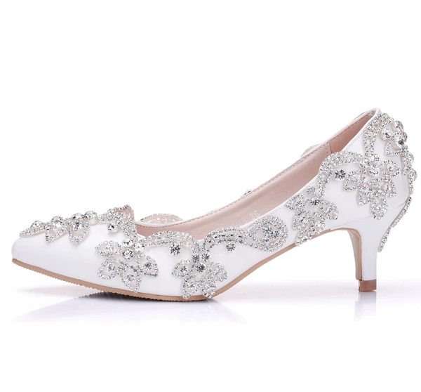 Charmant Blanche Promo Escarpins 2018 Faux Diamant 5 cm Talons Aiguilles À Bout Pointu Escarpins