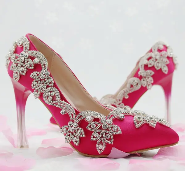 Chic / Beautiful Fuchsia Evening Party Pumps 2018 Rhinestone 8 cm Stiletto Heels Pointed Toe Pumps