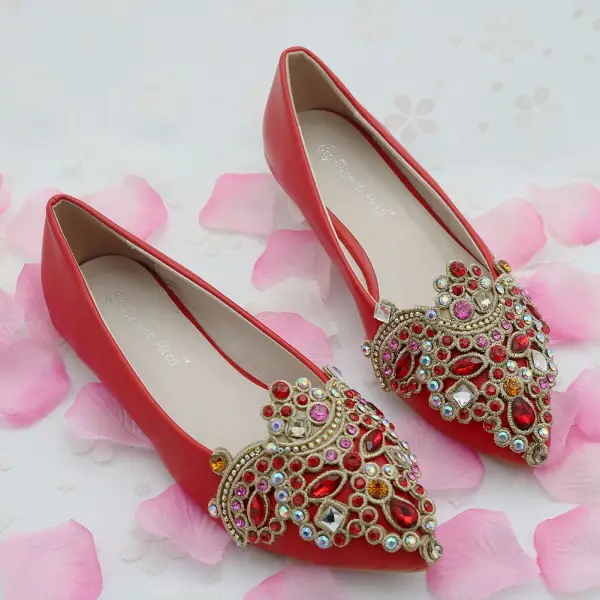 Snygga / Fina Vita Casual Damskor 2018 Kristall Rhinestone Spetsiga Platt
