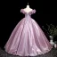 Elegant Blushing Pink Satin Prom Dresses 2025 Ball Gown Ruffle Off-The-Shoulder Sleeveless Backless Floor-Length / Long Prom Formal Dresses