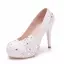 Chic / Beautiful White Wedding Shoes 2018 Lace Pearl Rhinestone 11 cm Stiletto Heels Round Toe Wedding Pumps