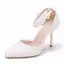 Chic / Beautiful Black Wedding Shoes 2018 Pearl Lace Ankle Strap 9 cm Stiletto Heels Pointed Toe Wedding High Heels
