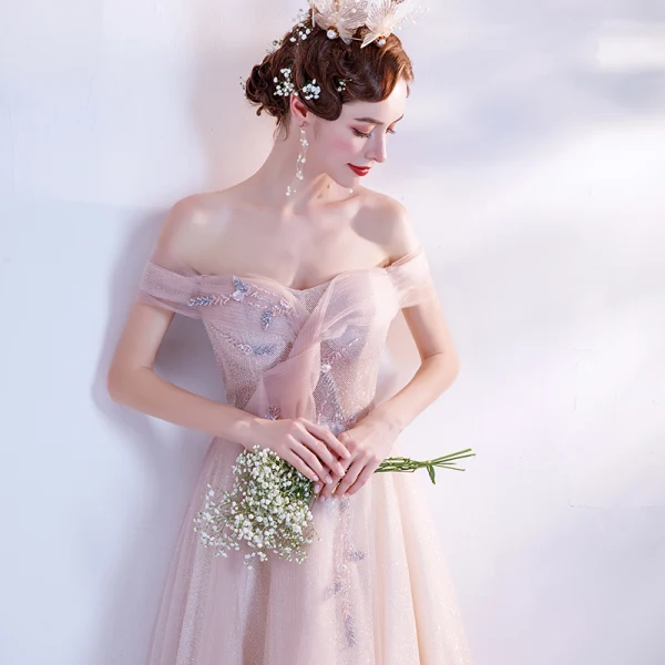Charmant Rose Bonbon Paillettes Robe De Bal 2021 Princesse De l'épaule Sans Manches Dos Nu Longue Promo Robe De Ceremonie