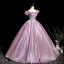 Elegant Blushing Pink Satin Prom Dresses 2025 Ball Gown Ruffle Off-The-Shoulder Sleeveless Backless Floor-Length / Long Prom Formal Dresses