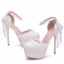 Modern / Fashion White Wedding Shoes 2018 Lace Flower Ankle Strap Pearl Tassel 14 cm Stiletto Heels Round Toe Wedding High Heels
