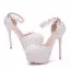 Modern / Fashion White Wedding Shoes 2018 Lace Flower Rhinestone Ankle Strap 14 cm Stiletto Heels Round Toe Wedding High Heels