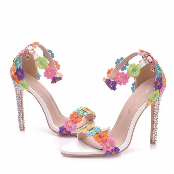Amazing / Unique Multi-Colors Outdoor / Garden Womens Shoes 2018 Lace Flower Ankle Strap 6 cm Stiletto Heels Open / Peep Toe High Heels