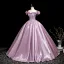 Elegant Blushing Pink Satin Prom Dresses 2025 Ball Gown Ruffle Off-The-Shoulder Sleeveless Backless Floor-Length / Long Prom Formal Dresses